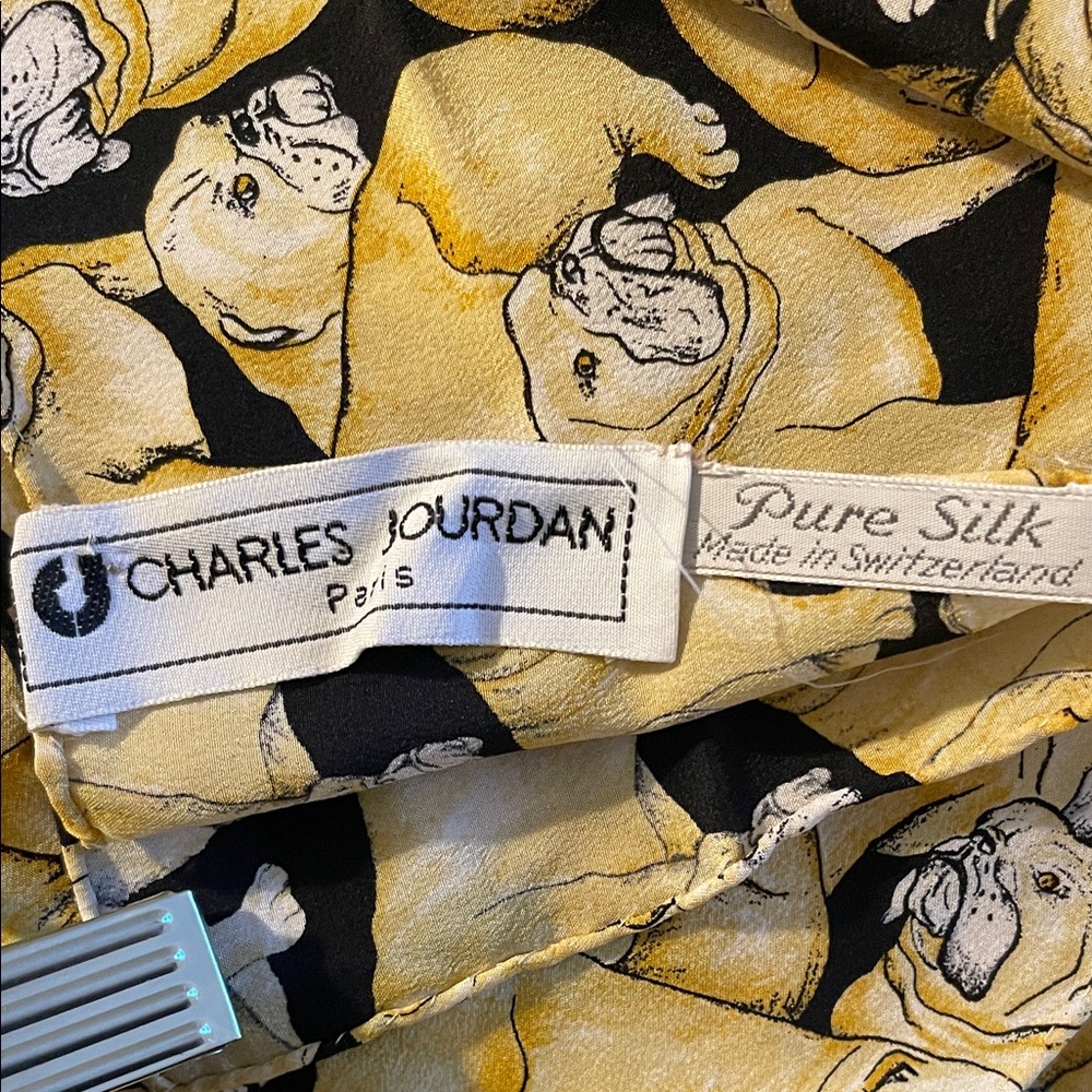 Charles Jourdan Yellow and Black Bulldog Silk Scarf - Picture 2 of 3